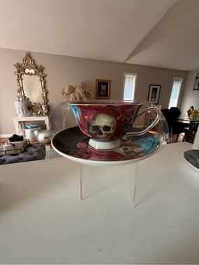New set of 2 Skull Motif Teacups and Saucers